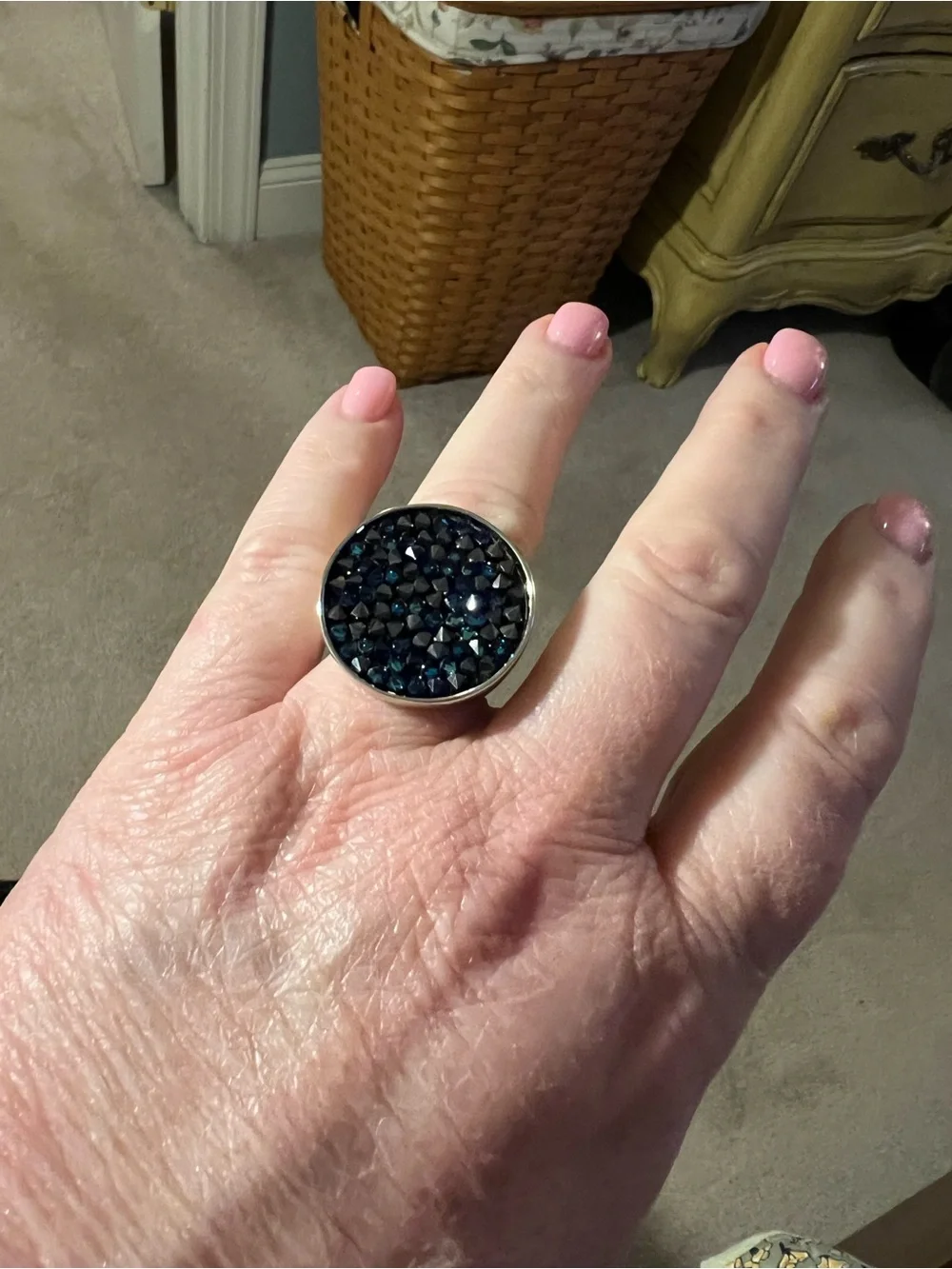 Sparkling Heart & Round Rhinestone Rings - Purple Heart  and Blue Round (silver)